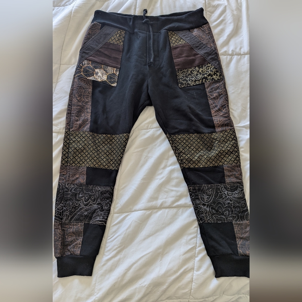 Men's Black and Brown Patchwork Pants